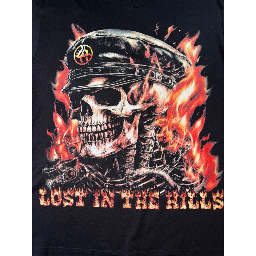 Lost In The Hills Mens XL Skull Flame Graphic T-Shirt Black Streetwear Cotton